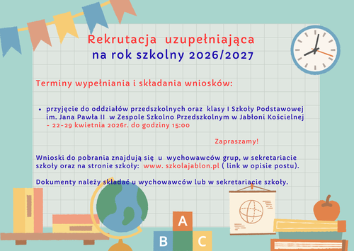 Rekrutacja uzupełniająca  na rok szkolny 2026/2027